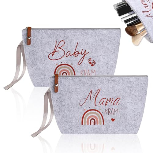 Sophisticate 2PCS Geschenke für Mama zur Geburt,Mutter Beutel mit Reißverschluss und Blumenbehänge,Kosmetiktasche für Mama,Geschenkidee für das erste Mal Mutter,Babyparty Mom Bag Geschenke