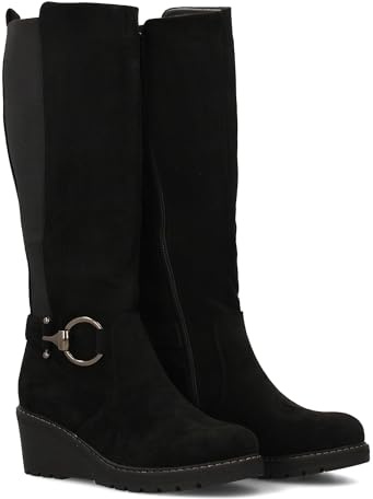 shoes&blues.es 95002 Bota Alta Mujer Diseno Elegante, con Cuna y Elastico, Detalle de Hebilla en el Lateral. Cierre de Cremallera. Ideal Otono Invierno. Negro Talla 36