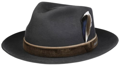 Stetson Pinehurst Sombrero Fedora Bogart Fieltro de Lana Asahi Guard Banda Multicolor con Pluma Hombre Otono Invierno