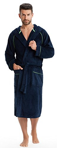 LEVERIE sportlicher Herren-Bademantel/Saunamantel/Sport-Mantel mit Kapuze made in EU