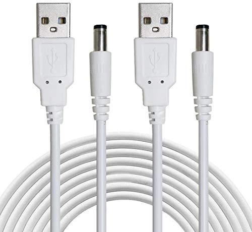 Liwinting 2pcs 1m USB A Mâle vers DC Câble 5.5mm x 2.1mm 5V Barrel Jack Adaptateur d'alimentation pour Routeurs Répartiteur Haut Parleur Disque Dur Laptop - Blanc