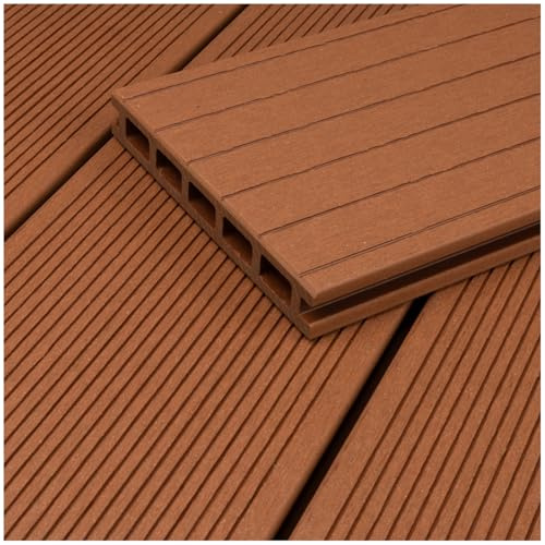 HORI WPC BPC Terrassendielen Komplettset Aktion verschiedene Farben, Hohlkammerprofil, fein geriffelt/grob genutet, inkl. Unterkonstruktion & Clips Fläche: 6 m² - 290 cm Dielenlänge - Hellbraun
