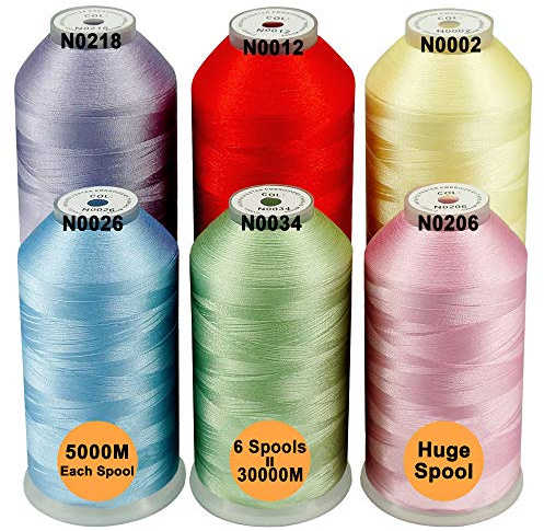 New brothread 6er Set Pastell Farben-1 Polyester Maschinen Stickgarn Riesige Spule 5000M für alle Stickmaschine