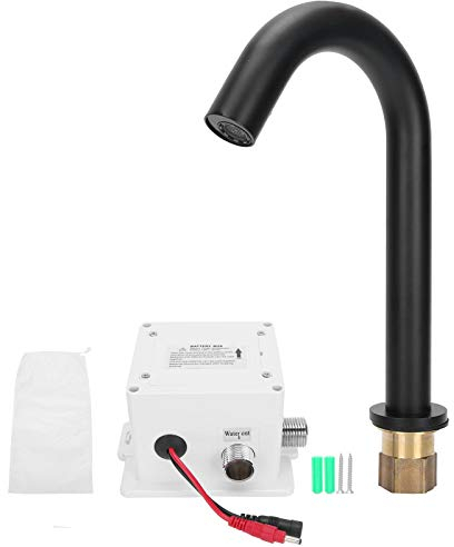 Garosa Rubinetto Lavabo Bagno Automatico in Ottone Nero, Rubinetto Sensore per e Bagno con Attivazione a Infrarossi, Temperatura di Lavoro 0-65°C, Installazione Verticale G1/2