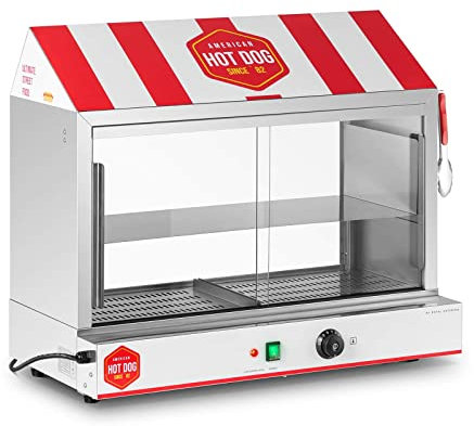 Royal Catering Asador De Salchichas Máquina Para Perritos Calientes RCHW 2500H (300 salchichas y 100 panecillos, Potencia: 2400 W, 30-110 °C)
