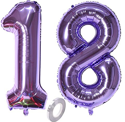 Globos numero 18 morado globos Decoracion 18 cumpleaños deco niñas globo de foil 18 numero globos 18 morado XXXL 40 Globo de Helio inflable gigante Globos 18 años Decoracion niñas morado