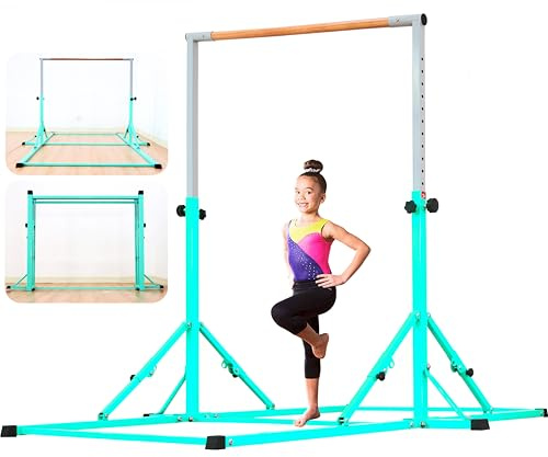 MARFULA 8 Ft Foldable Gymnastic Bar for Kids Age 3-25 of 1-13 Levels, 4 Ft Width 5 Ft Adjustbale Height Kip Bar, 400 lbs Weight Limit, Gymnastic Training Bar Equipment for Teenager Home and Club Use