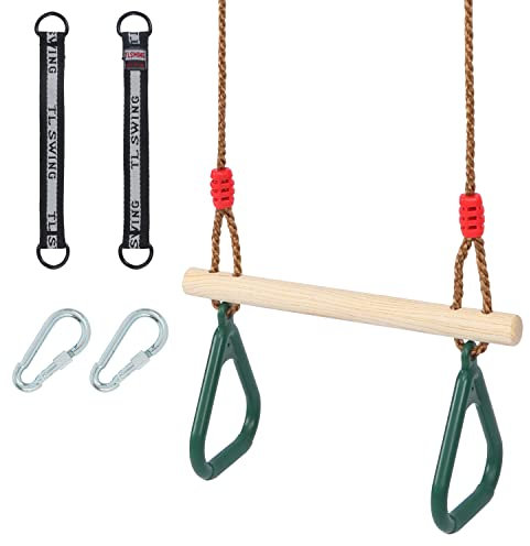 SILVER VALLEY Kids Trapeze Bar with Rings for Climbing Frame Attachment Outdoor Toys for Children, Monkey Bars, Tree Straps Included (Green)