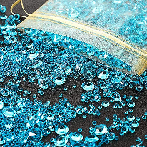 FENGCHUANG 4000 Stück Blau Diamanten Deko, Deko Diamanten für Kinder, Glitzernde Deko Kristallsteine, Glas dekosteine für Hochzeitsdekorationen, Tischaufsätze, Vasenfüller (3 Größen)
