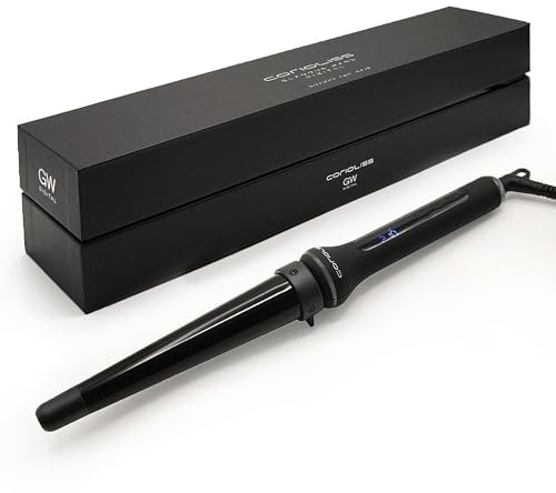 Corioliss Glamour Wand Rizador Pelo Ondas | Cono Ondulador Profesional | Moldeador Iónico | Cerámica yTurmalina | Temperatura 80º-210º | Incluye Dedil | Black