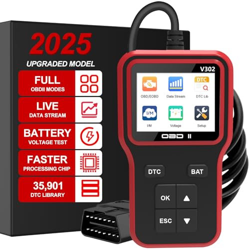 OBD2 Scanner Car Engine Fault Code Reader Wired ODB2 OBD Diagnostic Scan Tool for Check Engine Light, View Freeze Frame, Live Data, EVAP System Test V302 for 9 OBDII Protocol Vehicles Since 1996
