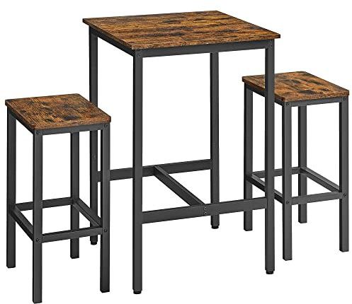VASAGLE Bartisch mit Barhocker-Set, Esstisch mit 2 Stühlen, Küchentisch klein, Barstühle, für Esszimmer, Küche, vintagebraun-tintenschwarz LBT017B01