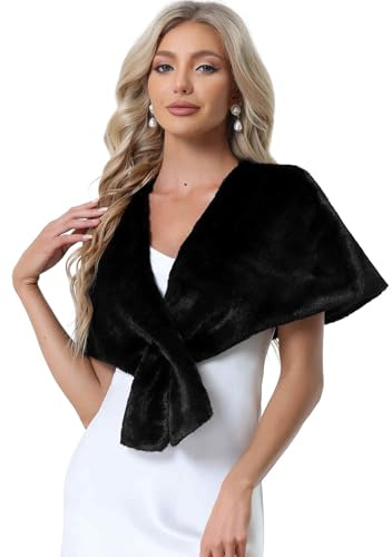 Allegra K Faux Fur Shawl Shrug for Women's Bridal Stoles Evening Party Winter Wedding Wrap Small Black