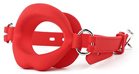 Bola de sexo oral sexy para parejas Labios rojos Abrelatas sexy en forma de O Tapón de boca de entrenamiento Boca de silicona Flail Red