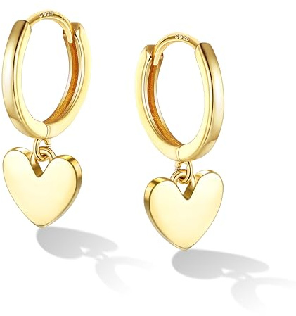 Chriscoco Pendientes Aro Corazón de Plata de Ley 925 Hipoalergénico Pendientes de Aro con Colgante de Corazón Aretes Pequeños Huggie para Niñas Mujer