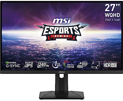 MSI G274QPX 27 Inch WQHD Gaming Monitor - 2560 x 1440 Rapid IPS Panel, 240 Hz / 1ms GtG, 98% DCI-P3 Colour Gamut, HDR 400, Type-C PD 65W, G-SYNC compatible - DP 1.4a, HDMI 2.0b CEC