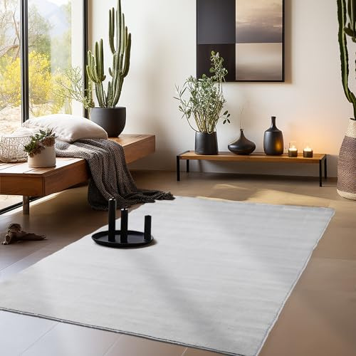 HomebyHome Waschbarer Teppich Kurzflor 140x200 cm Silber Modern Einfarbig Weich rutschfest Pflegeleicht Maschinenwaschbar für Wohnzimmer Schlafzimmer Esszimmer