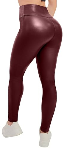 Love My Fashions ® Women's Soft Faux Leather Warm Fleece PU Leggings Wet Look Elasticated Waist Full-Length Trousers Wine