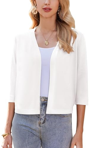 Zeagoo Bolero da Donna Festivo Elegante Cardigan Bolero Corto Giacca con Spalla Manica a 3/4 Cardigan Aperto sul Fronte Casual Tinta Unita S-XXL