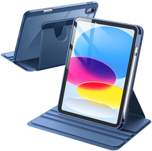JETech Rotating Case for iPad (A16) 11th/10th Generation (2025/2022) with Pencil Holder, 360 Degree Rotation Protective Stand Cover Clear Back, Auto Wake/Sleep (Navy)