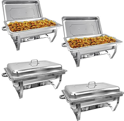 ERfairdeal Chafing Dish | Edelstahl Warmhaltebehälter | Speisenwärmer | Wärmebehälter | Rechaud für Catering, Buffet und Party (4 X 1/1 GN-Behälter)