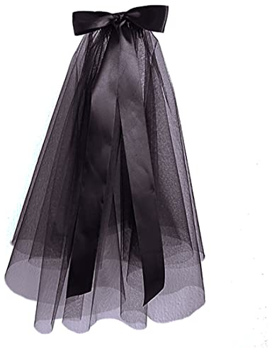 Caiguoer Kurzer schwarzer Hochzeitsschleier, 2-stöckig, Gothic-Brautschleier, Halloween, Party, Schleifenschleier mit Kamm, Cosplay-Zubehör für Frauen und Mädchen
