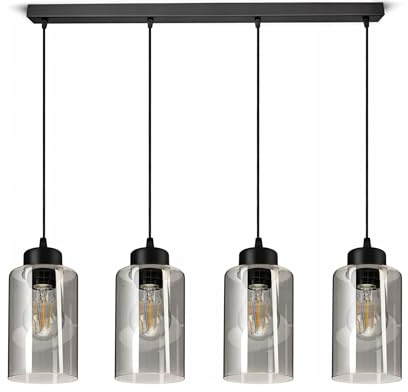 FKL DESIGN Home Deco Deckenlampe Deckenleuchte Schwarz 4-flammig E27 Glas Lampenshirm Lampe aus Serie N535 (DDH4)