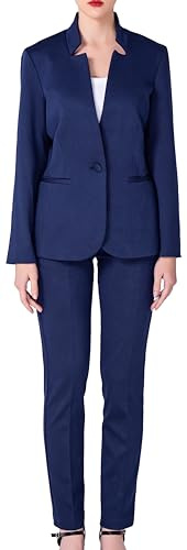 Ava Luke Traje de Mujer Elegante con Chaqueta y Pantalón – Conjunto Formal para Oficina, Eventos y Negocios – Tailleur Mujer Ajustado y Cómodo Azul Marino 50