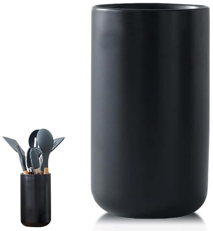 Aicharynic Porta utensili da cucina, ceramica, 17,6 x 10,1 cm, portaposate, moderno, nero