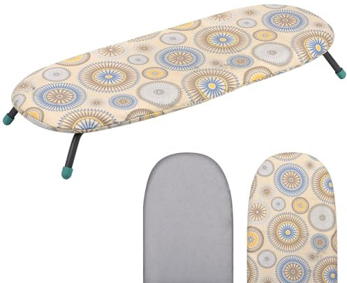 Wuudi Mini Foldable Ironing Board - Portable Desktop Design with Desert Rose/Silver Gray Dual Cotton Cover | Space-Saving Storage, Travel & Small Space Solution