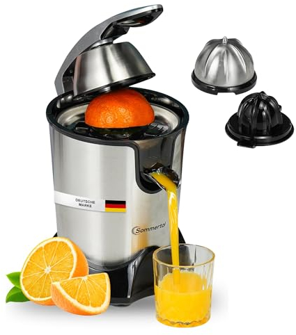 Sommertal Exprimidor CP850 con potente motor de 850 W, exprimidor eléctrico de naranjas, incluye 2 conos de prensado, exprimidor manual de cítricos, exprimidor de limones de acero inoxidable