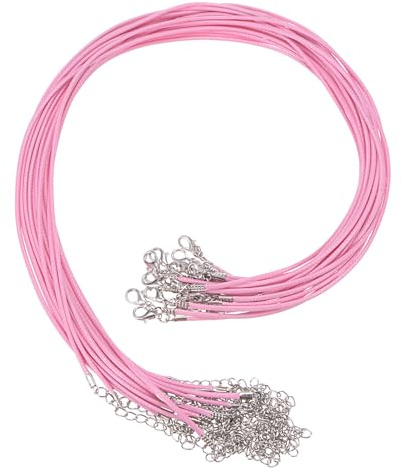 sourcing map 20Pcs Waxed Necklace Cord Bulk Pink 1.5mm Dia 18 Necklace String Rope with Chain Clasp for Pendants Bracelets Jewelry Making Supplies Accessories