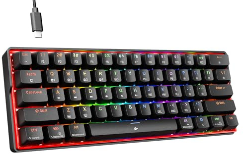 KEMOVE K61SE Gaming Tastatur – 60% Mechanische Tastatur mit Roten Switches, RGB Beleuchtung, Anti-Ghosting, Kompakt mit 61 Tasten, US-Layout, für Windows PC Gamer & Büro, Schwarz