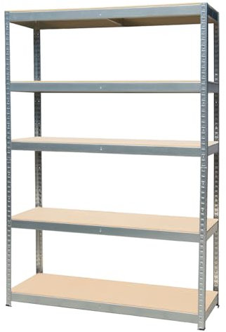 Metalkas Stocker ECO Lagerregal mit 5 MDF-Platte, 180x120x45 cm, Fachlast 200kg, höhenverstellbaren Einlegeböden, Schwerlastregal, Kellerregal, Werkstattregal, Verzinkt, aus Metall, Silber