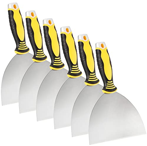 FAAING 6 Stück Spachtel Edelstahl 150mm, Putty Messer Spachtel Set, Edelstahl Malerspachtel mit Kunststoffgriff, Gipser Spachtel Schaber Werkzeug zum Tapeten und Wände Abkratzen