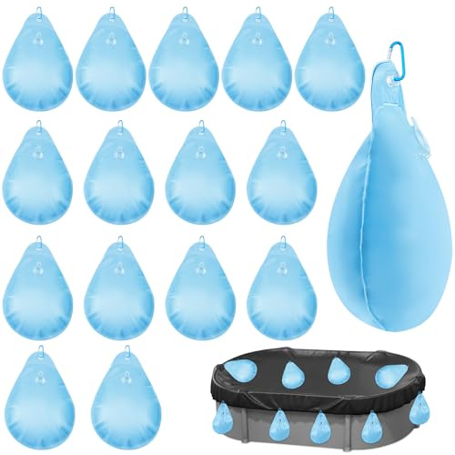 16 Stück Poolabdeckungsgewichte, Wasserbeutel, Winterfrostschutz, robuste Poolabdeckung, hängende Gewichte, Kissen, dickes PVC, winddicht, Plane, Wasserbeutel mit Haken für den Außenbereich