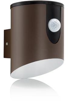 Auraglow Battery Powered Security Light with Motion Sensor, Brown | Wireless PIR cylinder sconce, IP44, cool white 110 lumen, 30 second glow, for porch, garage, drive and garden