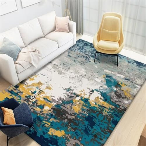 Kunsen 200X300CM Flur Teppich Moderne minimalistische abstrakte geometrische Retro Stil Innendekoration Teppich Wohnzimmer Groß Mehrfarbig Tierteppich Flokati Teppich