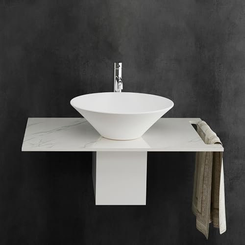 Alpenberger Waschbecken Klein | Aufsatzwaschbecken Rund | Waschschüssel auf Keramikplatte mit Edelstahlkasten | Waschtisch mit Handtuchhalter für Badezimmer und Gäste WC (Set 1, 77 cm Breit)
