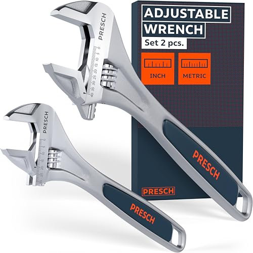 PRESCH Rollgabelschlüssel Set - 200mm & 300mm - Lasergravierte Skalen 30mm & 40mm (metrisch & inch) - Hochpräzise gefräst für besten Halt - Robuste, verstellbare Schraubenschlüssel