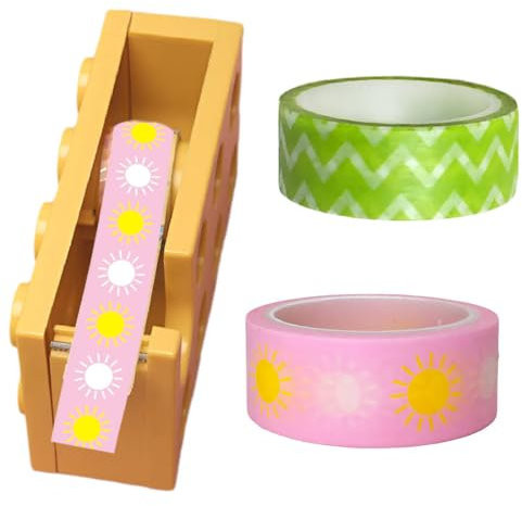 IKOPFLN 1pcs Klebebandspender, Gelb Tesafilm Abroller, Klebeband-Tischabroller in Form von Bausteinen mit 2 Handbüchern Washi-Tapes für Schreibtische, Restaurants, Blumenläden