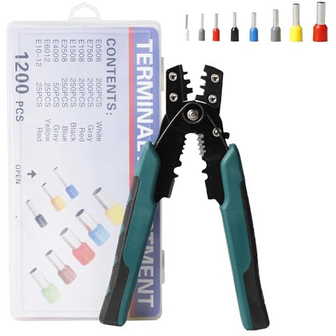 Fuworance 1200 pezzi Kit di assortimenti di connettori a crimpare per fili isolati Strumento di crimpatura capicorda Assortimento Terminale Capocorda a cricchetto da 0,5 a 10 mm² 7-22 AWG Isolamento