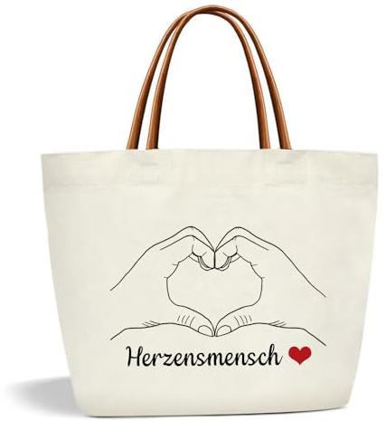 Toozen Canvas Tote Bag mit Spruch, Einkaufstasche mit Motiv, Herzensmensch Geschenk, Baumwolltasche Bedruckt, Geschenk für Frauen Freundin, Kollegin Schwester zum Geburtstag