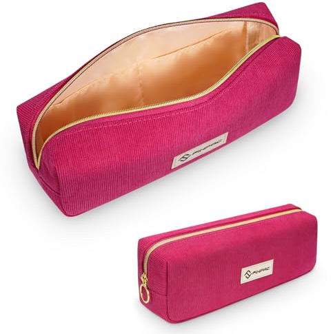 FINPAC Astuccio Scuola con 1 Scomparto, Astuccio in Velluto a Coste, Grande Astucci per Matite, Portamatite Organizzatore per Studenti Ragazze Ragazzi Donne, (Rosa rossa)