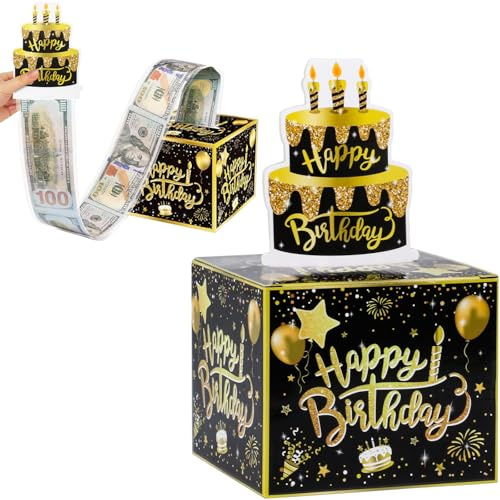 Geldgeschenk Geburtstag Überraschungsbox mit DIY-Deko, Geschenkverpackung für Jungen Mädchen Erwachsene, Geldgeschenk-Box mit 52 Selbstklebende Klarsichtbeuteln