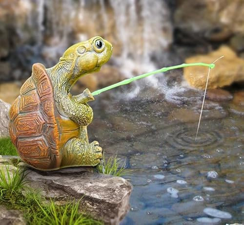 DAMIGHT Miniteich Deko, Teichdeko Miniteich, Gartendeko Schildkröte Figuren, Teichdeko, Miniteich Deko für Garten Landschaft, Teich Deko, Teichdeko Angler Schildkröte Deko für Außen Gartenstatue