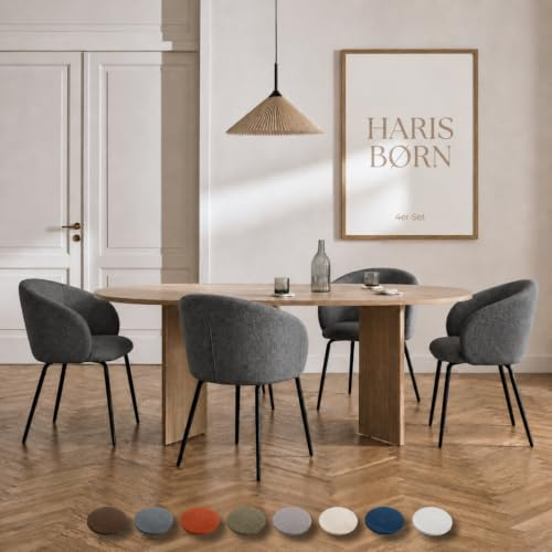Haris Børn® Esszimmerstühle (4er Set) Grau - Bequeme Polster Esszimmerstühle mit Armlehne - Premium Esstisch Stühle & Wohnzimmer Stühle - Moderne Esszimmerstühle 30 Tage risikofrei testen