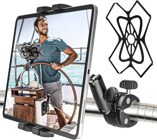 Support Tablette Bateau Métal Robuste, Support iPad Bateau Voilier Yacht | avec Bras en Aluminium, Pince Guidon Pôle Barre Tube de Vélo pour Tablettes et Téléphones de 4-13 (Avec Sangle Antichute)
