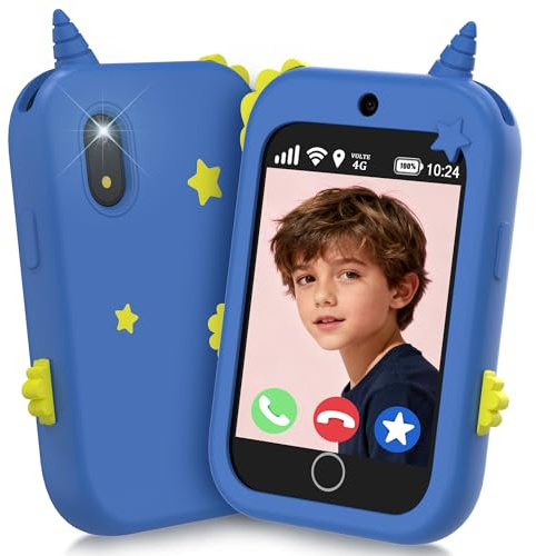 Telephone Enfant, 4G Telephone Portable pour Enfants Fille Garçon avec GPS Appel Vidéo Double Caméra Podomètre Chat Vocal Mode école Réveil, Smartphone Enfant Jouets Cadeaux de Noël et d'anniversaire