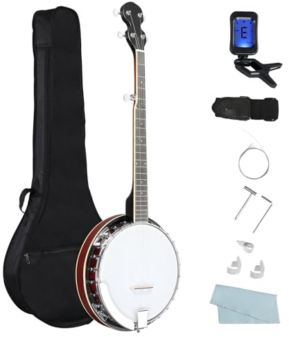 UDeuxff 5 String Banjos, Full-Size Right Handed Banjo 5 Strings Set with Closed Solid Sapele Back & Premium Mahogany Neck for Adults Beginner